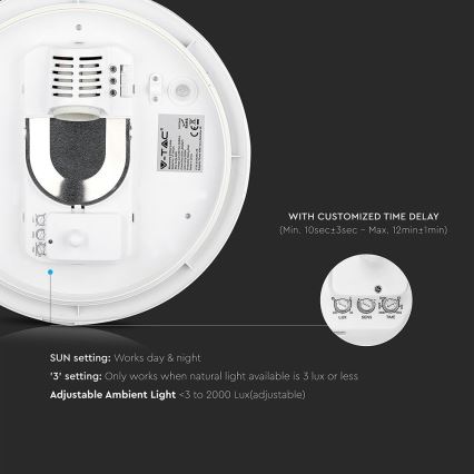 Fürdőszobai mennyezeti lámpa érzékelővel 1xE27/60W/230V IP44 ø 29,6 cm