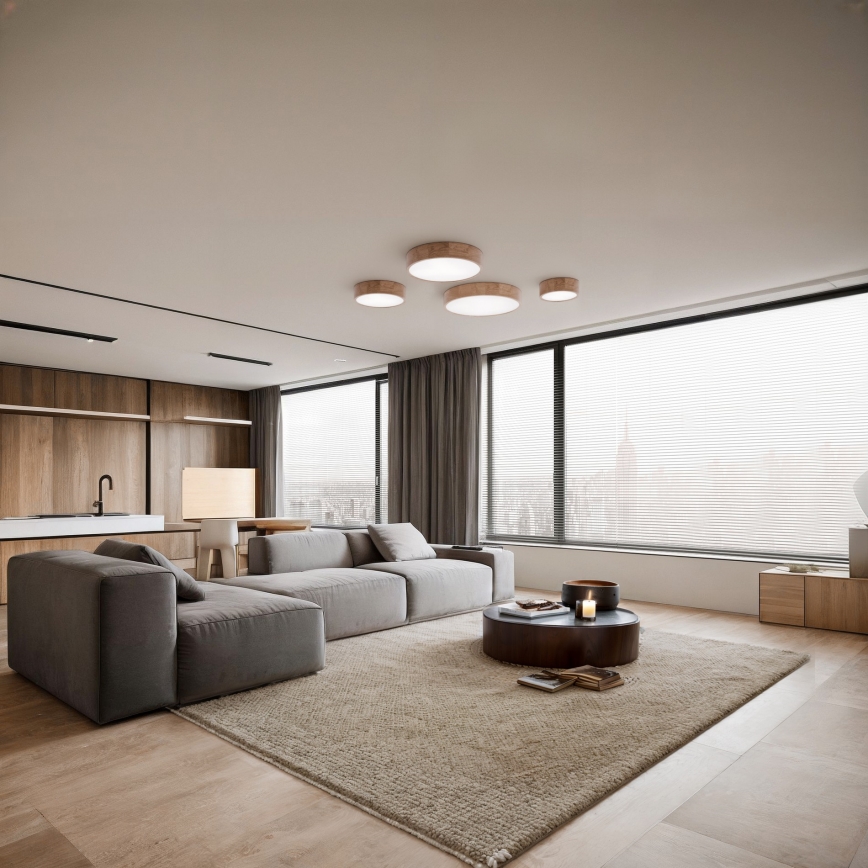 Fürdőszobai mennyezeti lámpa érzékelővel CLEO 3xE27/24W/230V átm. 37,5 cm IP54 tölgy