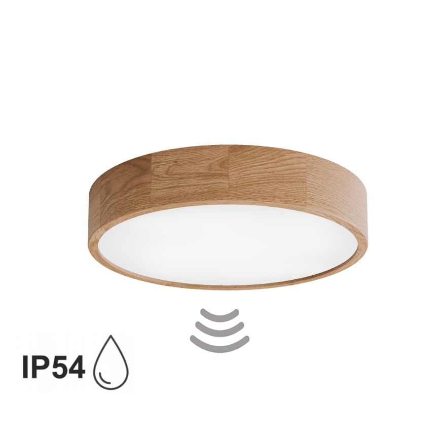 Fürdőszobai mennyezeti lámpa érzékelővel CLEO, 4xE27/24W/230V, átm. 47,5 cm, IP54, tölgy