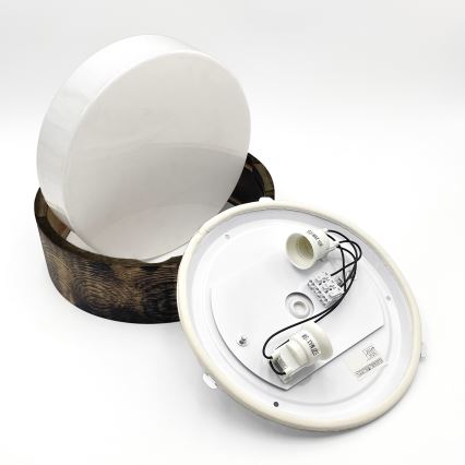 Fürdőszobai mennyezeti lámpa OAK SMOKY 2xE27/15W/230V IP54 Ø 27,5 cm tölgy/barna