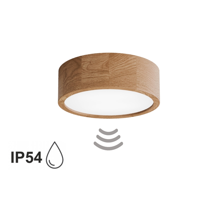 Fürdőszobai mennyezeti lámpatest érzékelővel CLEO 2xE27/24W/230V átm. 27,5 cm IP54 tölgy