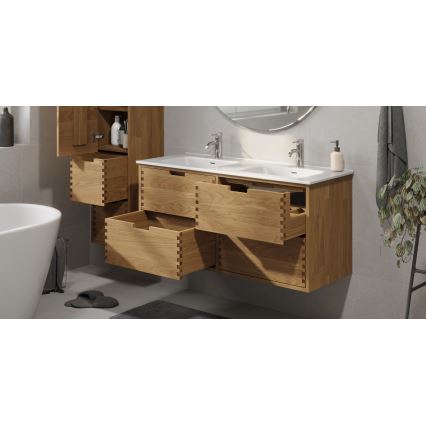 Fürdőszobai mosdószekrény GRIBSKOV 120 cm bézs/tölgy/fehér