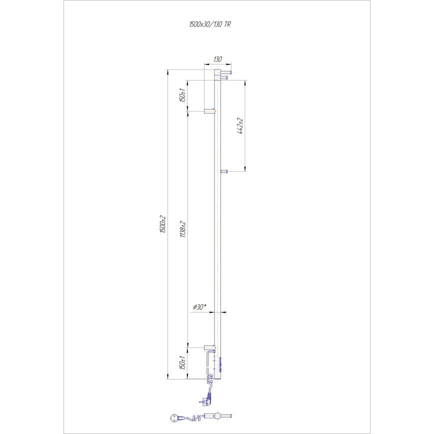 Fürdőszobai radiátor RAY 35W/230V 150x30 cm IP44 rozsdamentes acél/fényes króm
