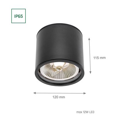 Fürdőszobai spotlámpa CHLOE AR111 1xGU10/12W/230V IP65 kerek fekete