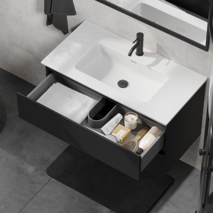 Fürdőszobai szekrény mosdóval KENWOOD 91 cm fekete/fehér