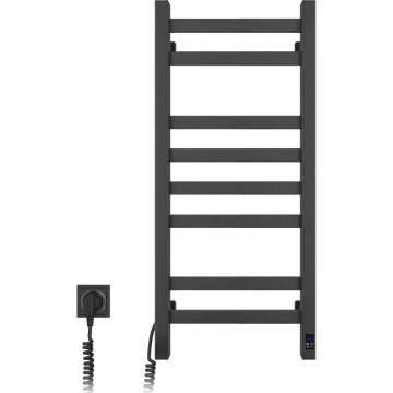 Fürdőszobai törölközőszárító radiátor AVANGARD, termosztáttal, 251W/230V, 80,6 cm, IP44, fekete, balos, szögletes