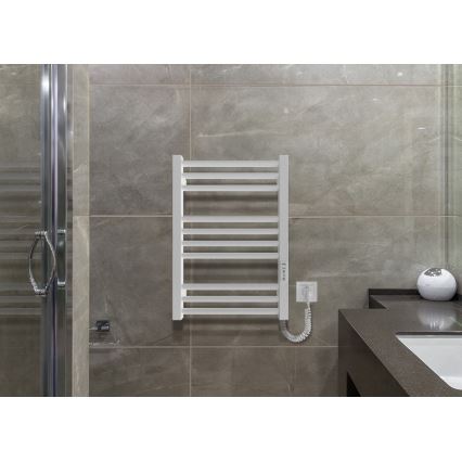 Fürdőszobai törölközőszárító radiátor HF DERBY 100W/230V 57x43 cm, fehér, jobb oldali