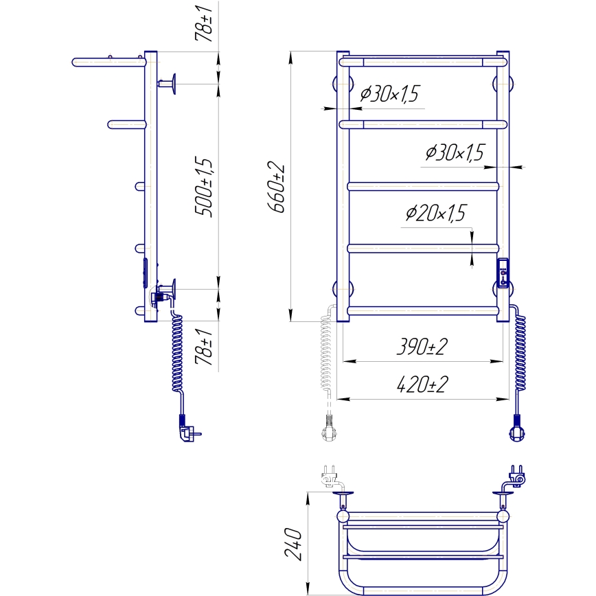 Fürdőszobai törölközőszárító radiátor HOTEL 75W/230V 66x42 cm rozsdamentes acél/króm jobb oldali