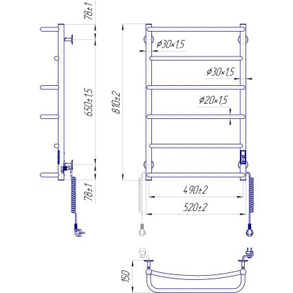 Fürdőszobai törölközőszárító radiátor LUX 105W/230V 81x52 cm rozsdamentes/fehér, jobb oldali