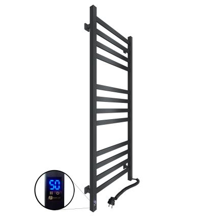 Fürdőszobai létrás törölközőszárító radiátor, termosztáttal, AVANGARD, 459W/230V, 120,6 cm, IP44, fekete, jobb oldali, szögletes
