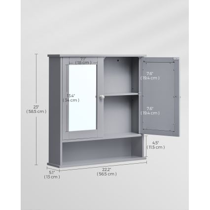 Fürdőszobai tükörszekrény ZARA 58,5x56,5 cm szürke