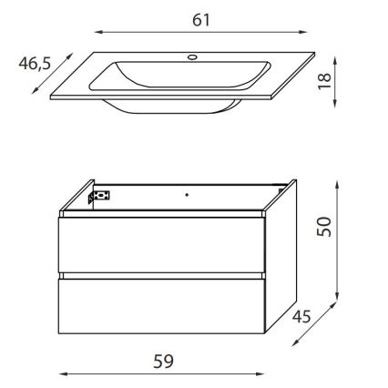 Fürdőszobaszekrény KENWOOD 60 cm-es mosdóhoz, tölgy
