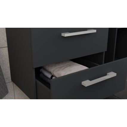 KATE mosdóval ellátott fürdőszobai szekrény + tükörszekrény + falra szerelhető szekrény antracit