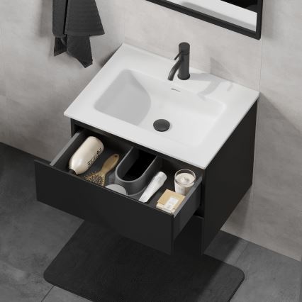 Fürdőszobaszekrény mosdóval KENWOOD 61x52x47 cm fekete/fehér