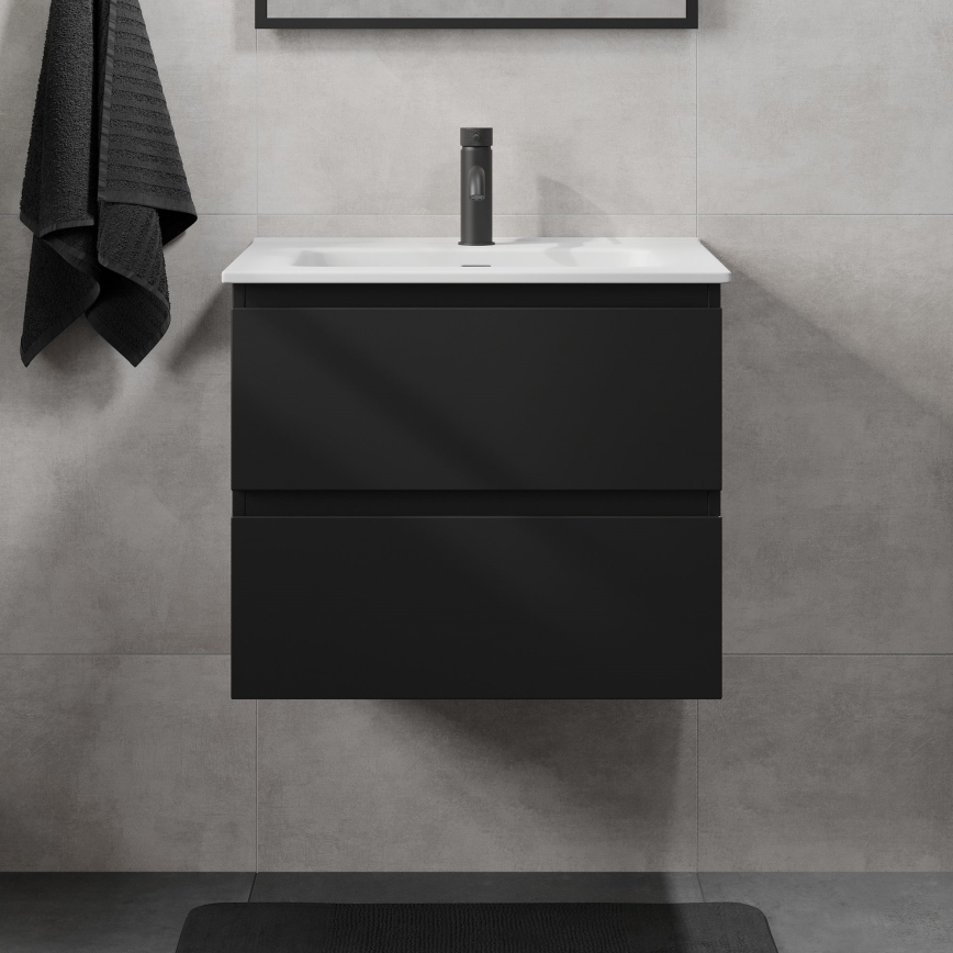 Fürdőszobaszekrény mosdóval KENWOOD 61x52x47 cm fekete/fehér