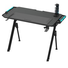 Gaming asztal FALCON LED RGB háttérvilágítással 116x60 cm fekete