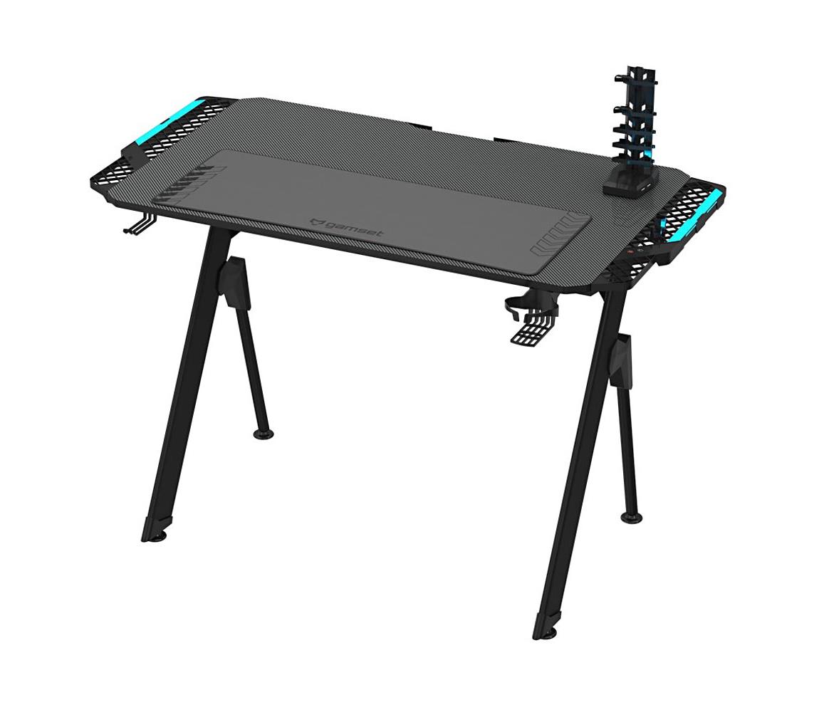 Gaming asztal FALCON LED RGB háttérvilágítással 116x60 cm fekete GS8110