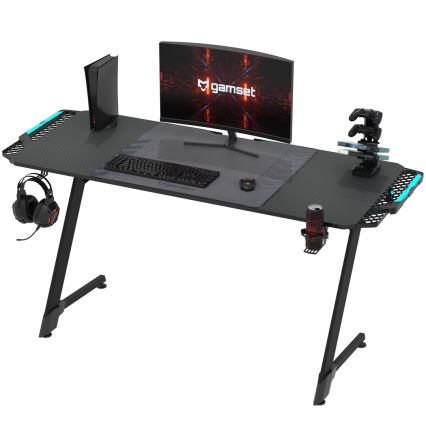 Gaming asztal SNAKE LED RGB háttérvilágítással 156x60 cm fekete