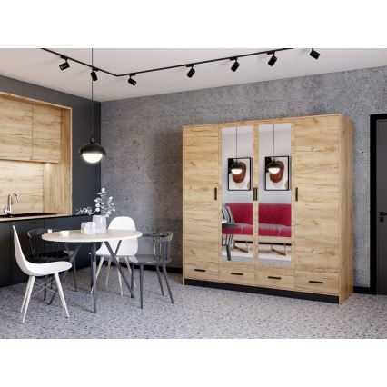 Gardróbszekrény tükörrel SANNA 200x200 cm tölgy craft