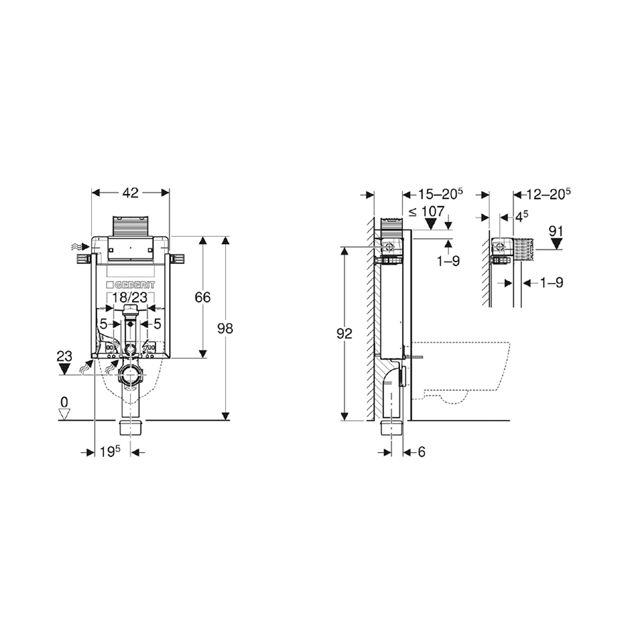 Geberit 110.010.00.1 - 98 cm-es Kombifix beépíthető modul fali WC-hez