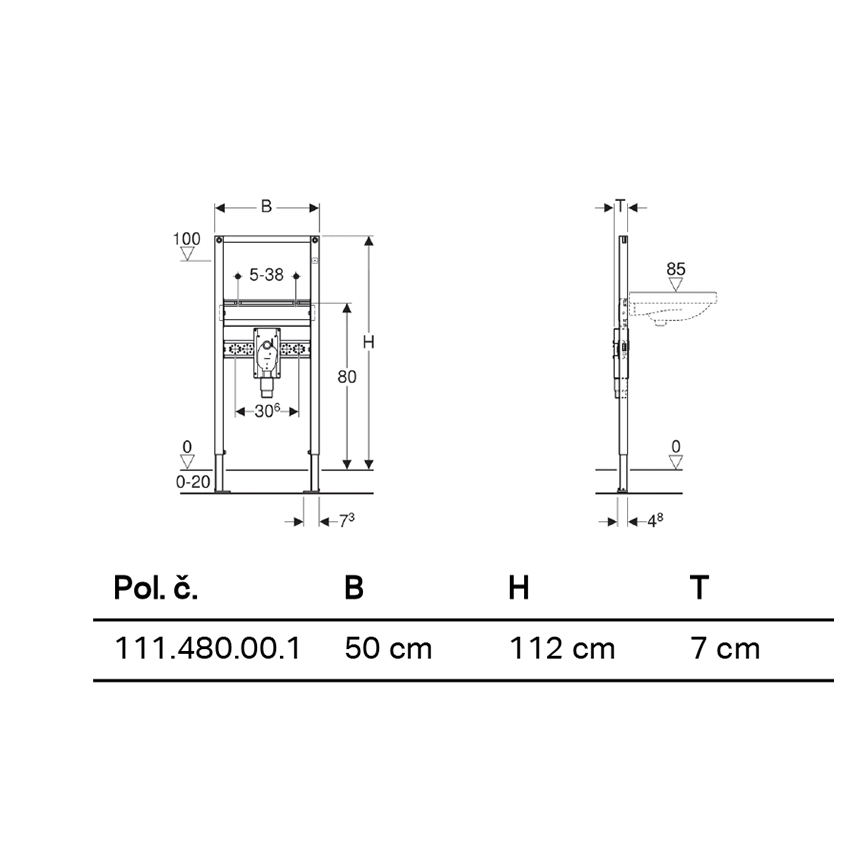 Geberit 111.480.00.1 - Duofix 112 cm beépíthető szerelőelem függesztett mosdóhoz