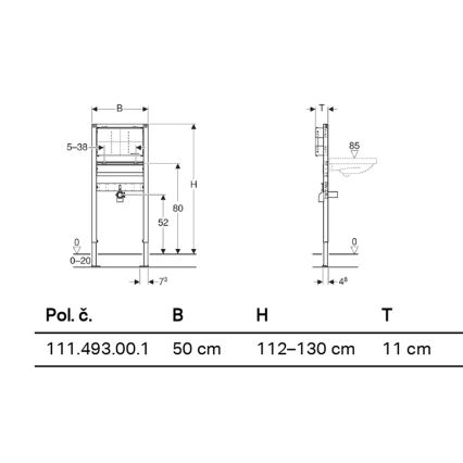 Geberit 111.493.00.1 - Duofix falba építhető modul függesztett mosdóhoz 112-130 cm