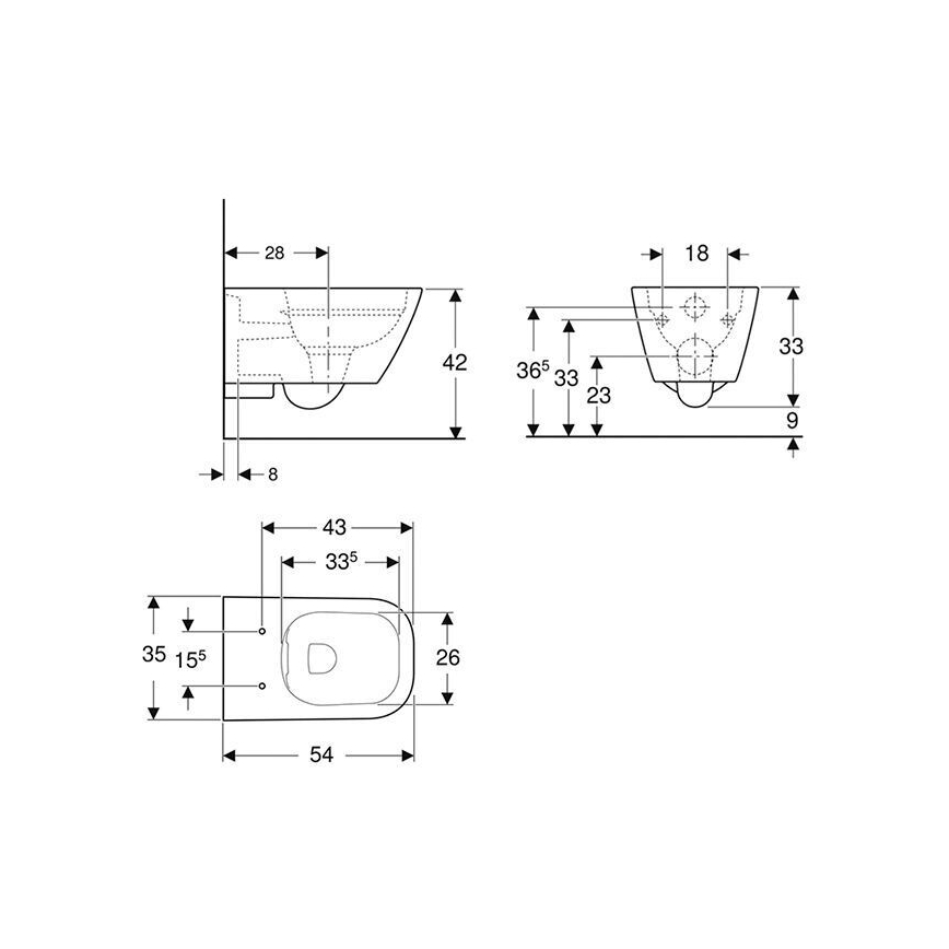 Geberit 500.208.01.1 - Függesztett WC Rimfree Smyle Square kerámia/fehér