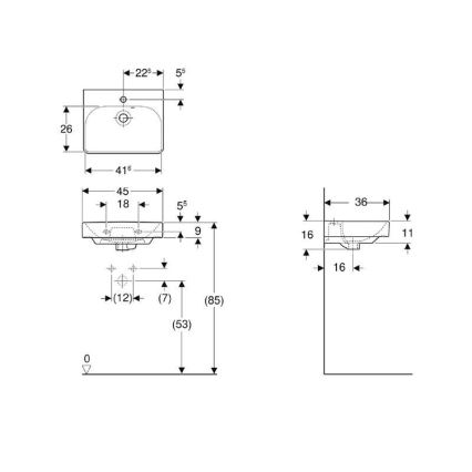 Geberit 500.222.01.1 - Függesztett mosdó Smyle Square 45 x 36 cm, kerámia/fehér