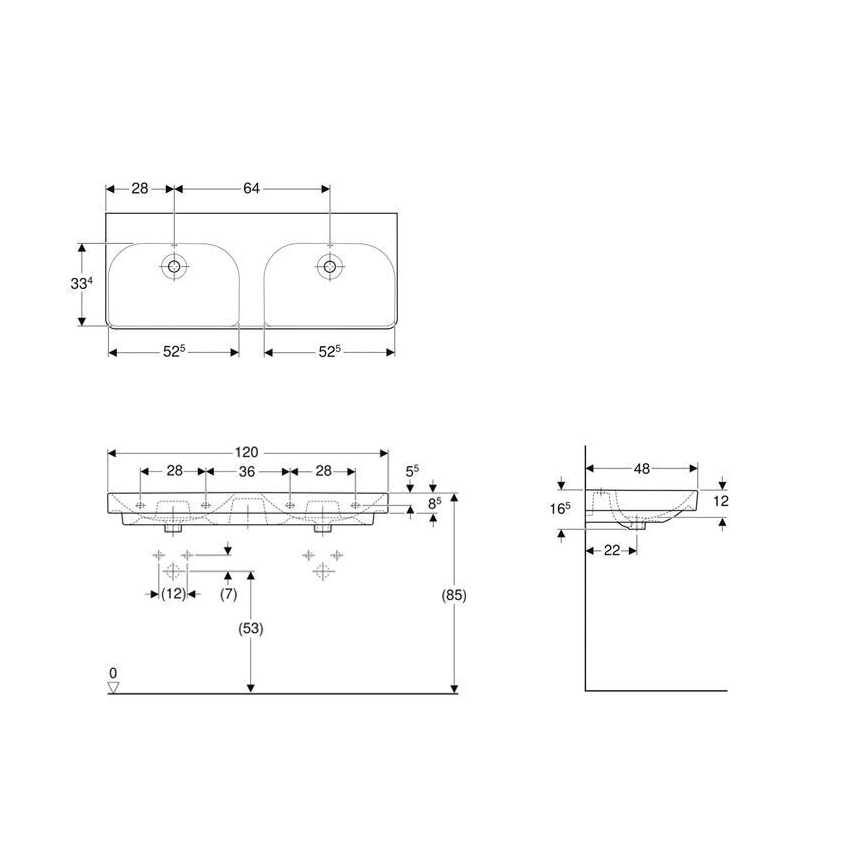 Geberit 500.224.01.1 - Függesztett kétmedencés mosdó Smyle Square 120x48 cm kerámia/fehér