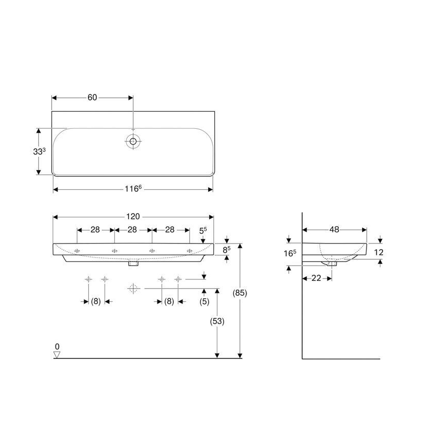 Geberit 500.225.01.1 - Falra szerelhető dupla mosdó Smyle Square 120x48 cm, kerámia/fehér