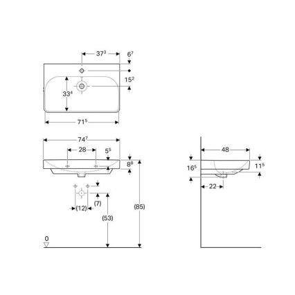 Geberit 500.249.01.1 - Falra szerelhető Smyle Square mosdó 75x48 cm, kerámia, fehér