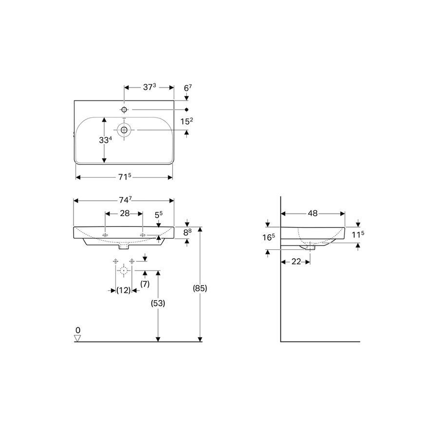 Geberit 500.249.01.1 - Falra szerelhető Smyle Square mosdó 75x48 cm, kerámia, fehér