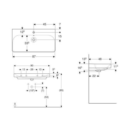 Geberit 500.251.01.1 - Smyle Square függesztett mosdó 90x48 cm kerámia/fehér