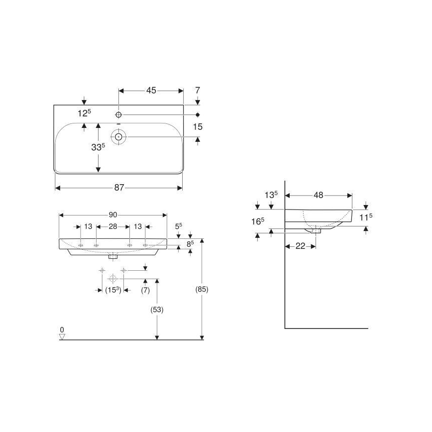 Geberit 500.251.01.1 - Smyle Square függesztett mosdó 90x48 cm kerámia/fehér