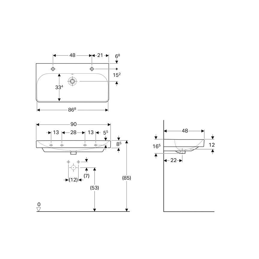 Geberit 500.252.01.1 - Smyle Square függesztett dupla mosdó 90x48 cm, kerámia/fehér