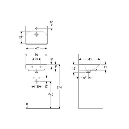 Geberit 500.256.01.1 - Smyle Square függesztett mosdó 50x41 cm kerámia/fehér