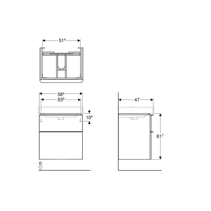 Geberit 500.352.JR.1 - Smyle Square mosdó alatti fürdőszobaszekrény 61,7x58,4 cm dió