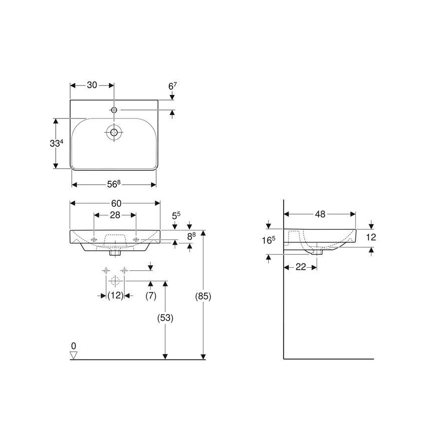 Geberit 501.732.00.1 - Smyle Square függesztett mosdó 60x48 cm kerámia/fehér