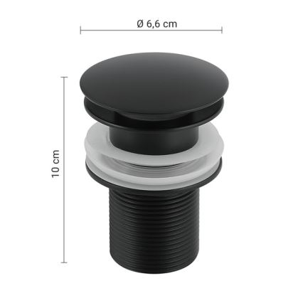 Gedy - mosdóleeresztő CLICK-CLACK átm. 6,6 cm matt fekete