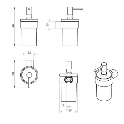 Gedy - PIRENEI falra szerelhető szappanadagoló, 110 ml, matt üveg/matt arany