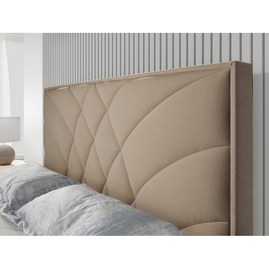 GINA 140x200 cm bézs kárpitozott ágy matracokkal és ágyneműtartóval