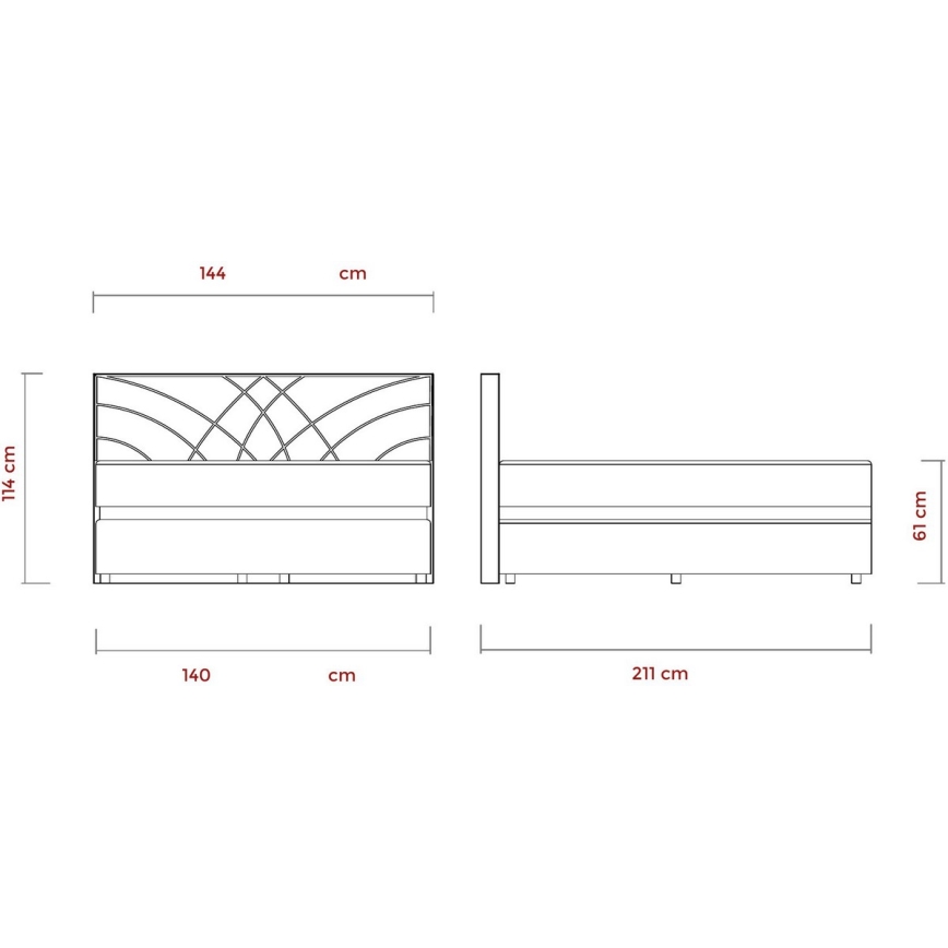 GINA 140x200 cm bézs kárpitozott ágy matracokkal és ágyneműtartóval
