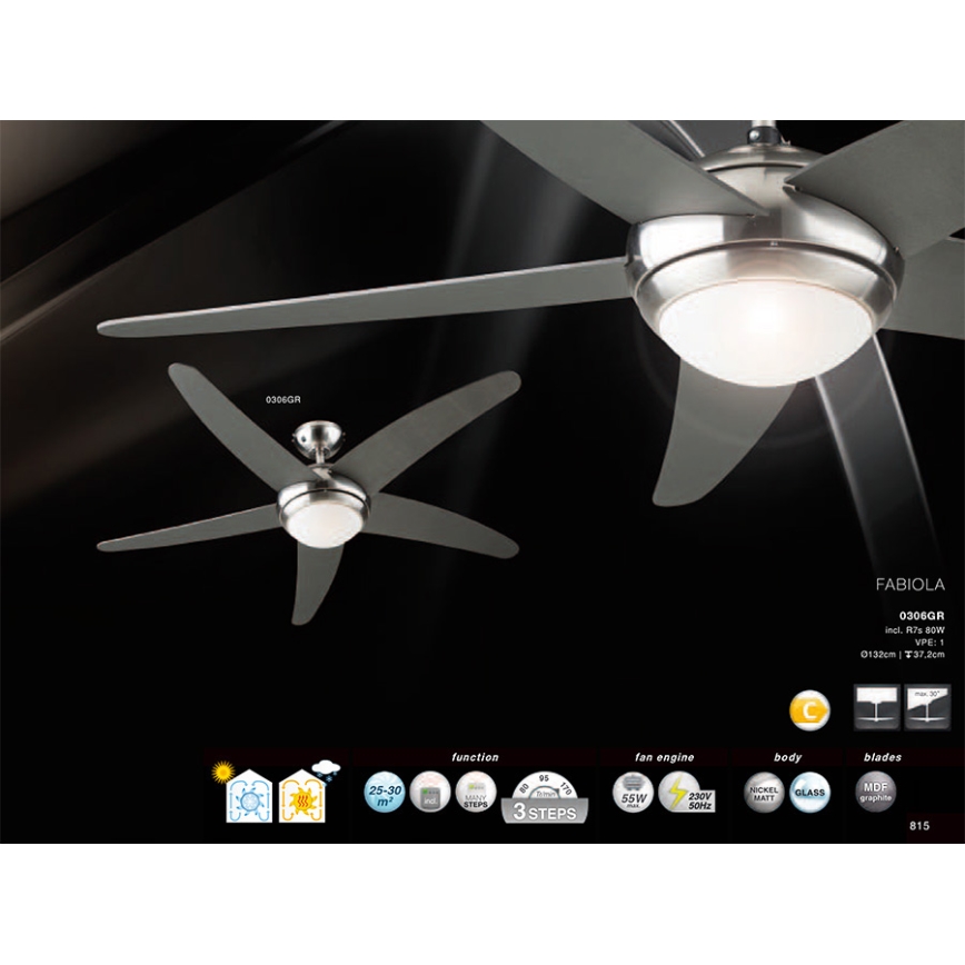 GLOBO 0306GR - Mennyezeti ventilátor FABIOLA 1xR7s/80W/230V