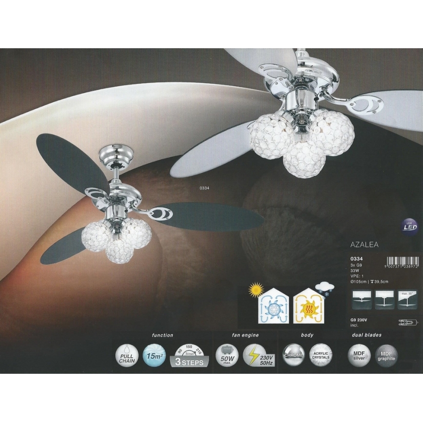 GLOBO 0334 - Stropní ventilátor AZALEA 3xG9/33W/230V