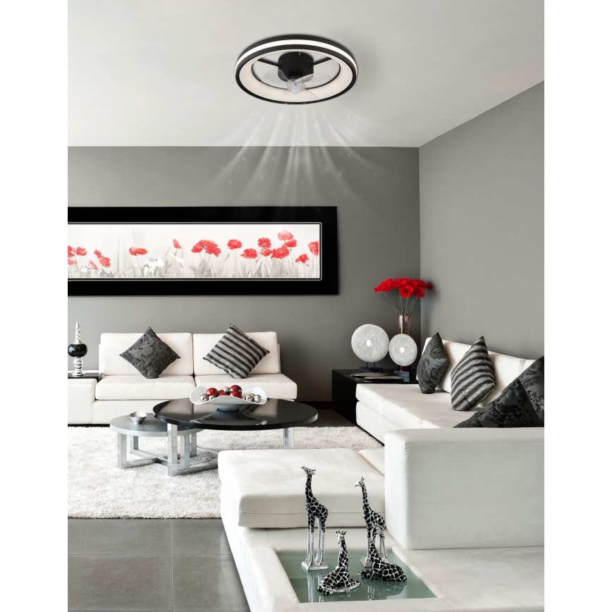 Globo - LED Dimmelhető mennyezeti lámpa ventilátorral LED/30W/230V 2700-6500K fekete + távirányítás