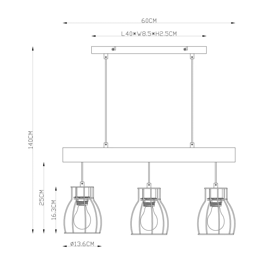 Globo 15326-3N - Csillár zsinóron MINA 3xE27/40W/230V