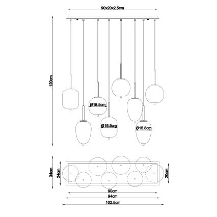 Globo - Csillár zsinóron 8xE14/40W/230V réz