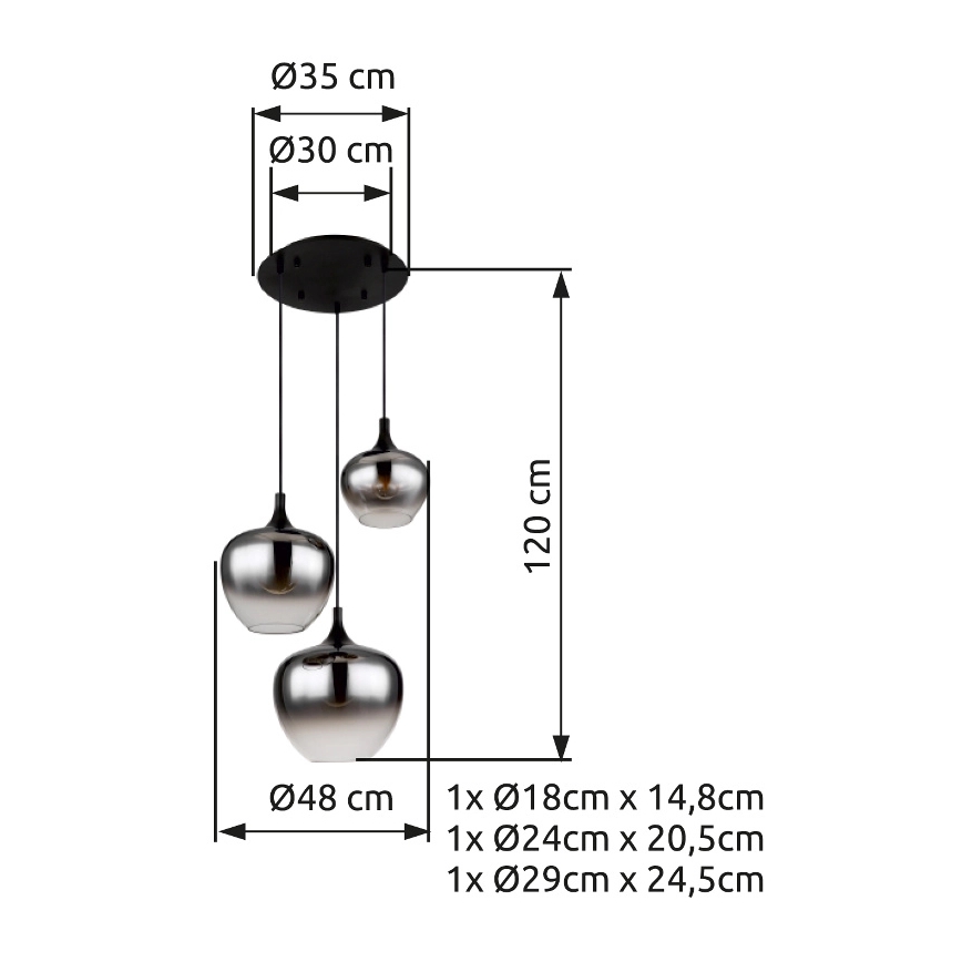 Globo - Csillár zsinóron 3xE27/40W/230V átm. 48 cm fekete