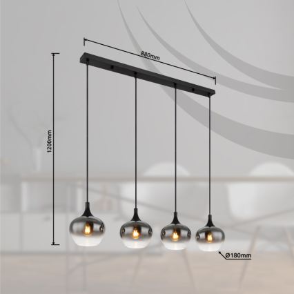 Globo - Zsinóros csillár 4xE27/40W/230V fekete