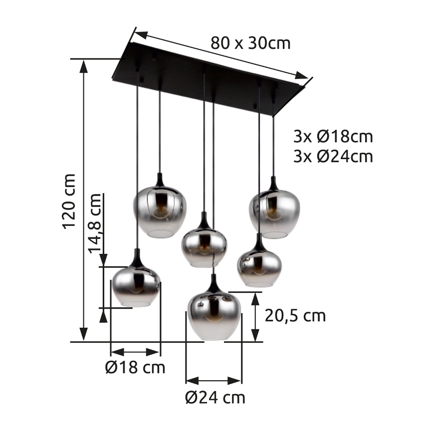 Globo - Csillár zsinóron 6xE27/40W/230V fekete